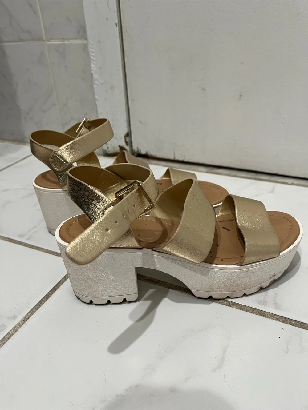 Soda Metallic Gold Platform Sandals with White Lug Sole